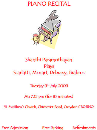 A poster to show a piano recital